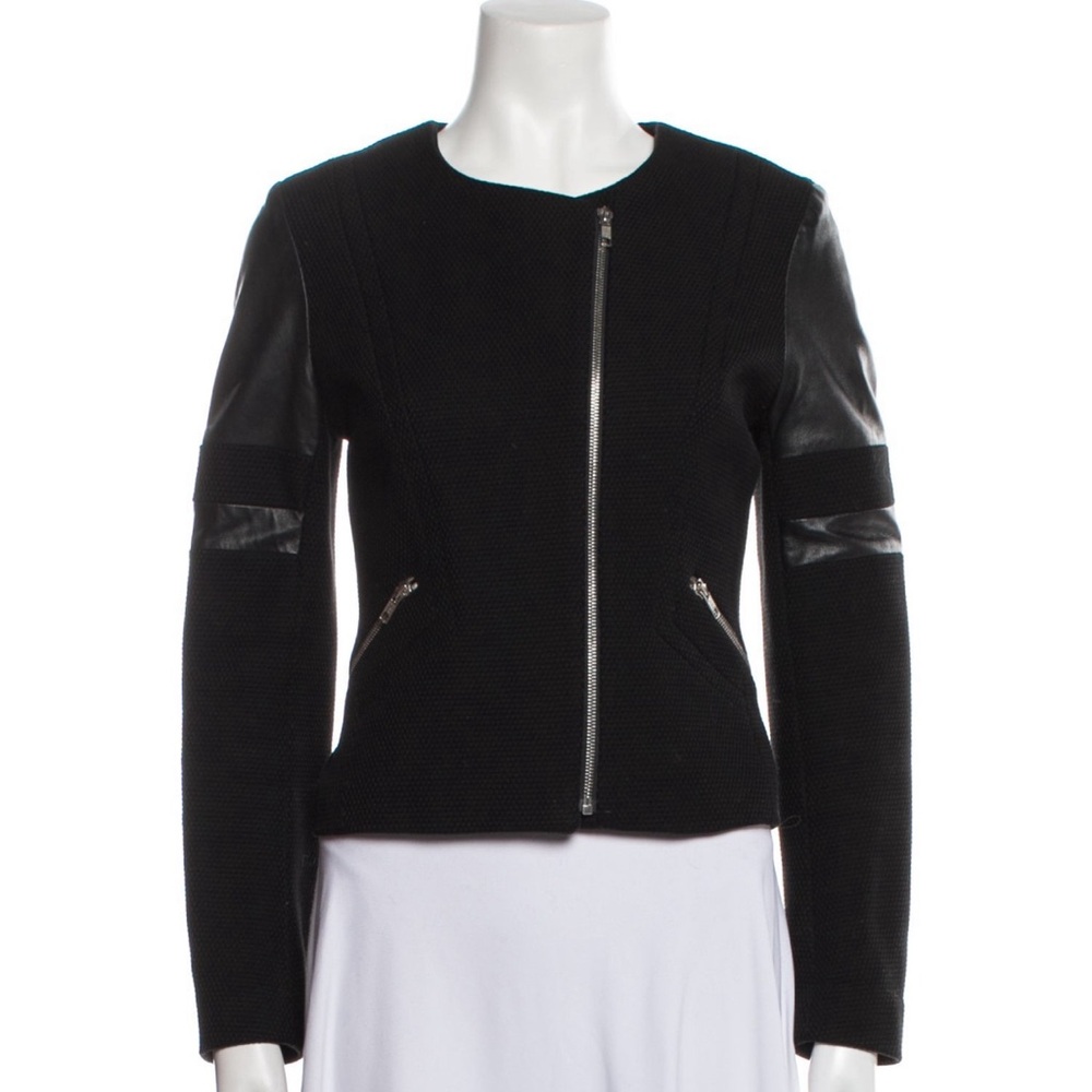 Sandro Tweed Leather Moto Jacket (40)
